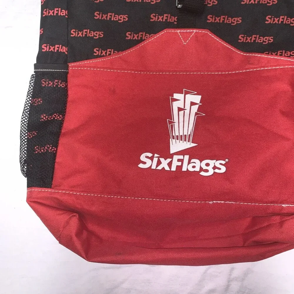 Vintage Six Flags Red & Black Tote Bag / Backpack Approximately 17